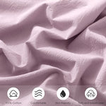 Laundering and care view of the durable pre-shrunk MooMee washed cotton sheet.