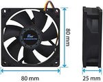 Kingwin 80mm ventilation fan packaging layout displaying technical specifications and dimensions