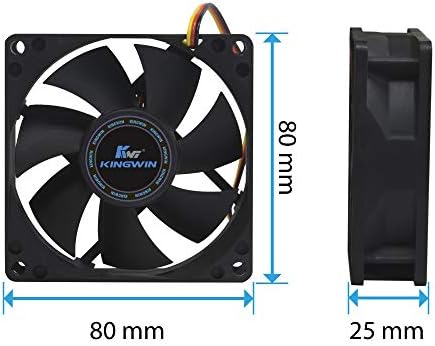 Kingwin 80mm ventilation fan packaging layout displaying technical specifications and dimensions