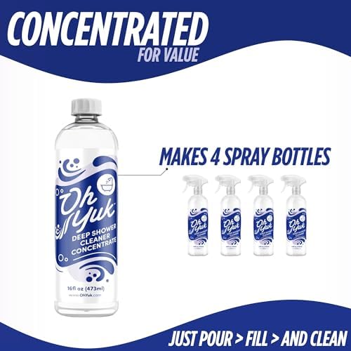 Oh Yuk bathroom cleaner concentrate making four refill spray bottles for tile and glass.