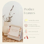 Close-up view of the scripture verses and prayer spaces inside the Mulberry Lane Co. pregnancy calendar.