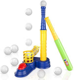 Child playing with Bennol baseball tee and auto launcher outdoors