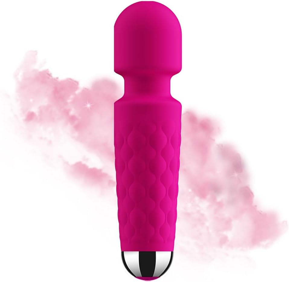 AImassa Wand Portable Handheld Back Massager in rose pink front view showing control buttons