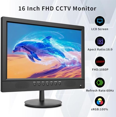 Jexiop wall mounted CCTV monitor highlighting the physical bottom control buttons