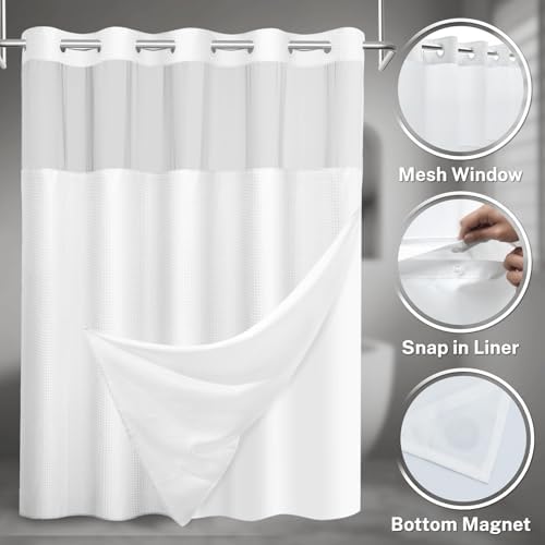 Sheer mesh top panel window of the SORTTO white waffle weave curtain