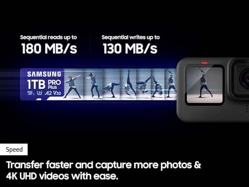 Samsung 256GB microSDXC packaging detailing 180 megabytes per second performance capabilities