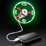 Authentic ONXE brand packaging displaying the real time clock mini fan layout and silver metal body structure.