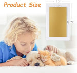 Pet paw print impression kit with various ink pad sizes laid out on a table