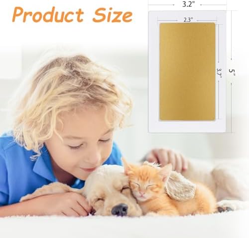 Pet paw print impression kit with various ink pad sizes laid out on a table