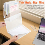 Side profile of stackable file storage boxes on a desk