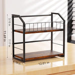 PAPAGIFTREE brown industrial style CD storage stand close up on the rust resistant matte black wire frame