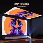 HOTPEAK portable projector casting a clear one hundred and thirty inch movie display on a bedroom ceiling.