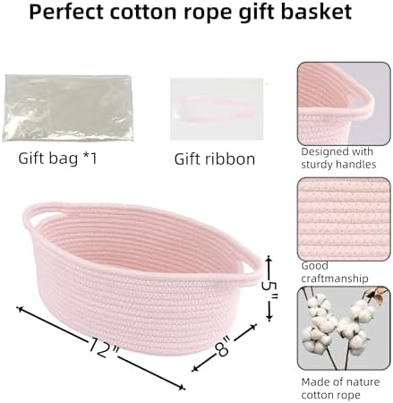 APOMOONS regular pink cotton rope storage hamper displayed alongside the included clear wrapping bag and ribbon.
