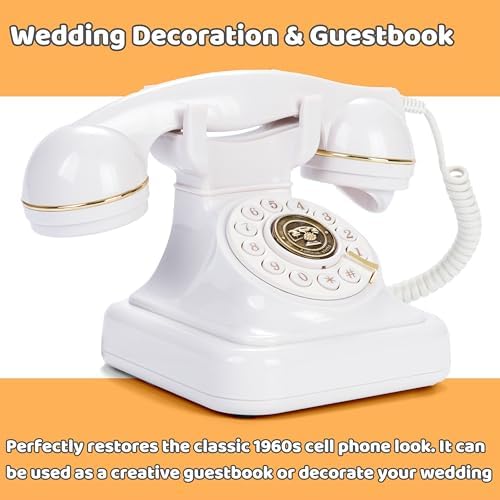 Side profile of RetroVox white wedding guest book telephone