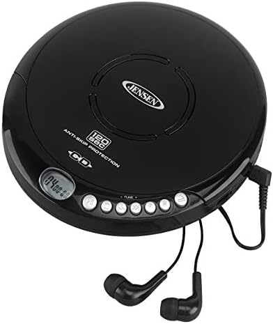 Jensen CD-120BK player showing LCD display and playback controls