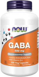NOW Foods GABA Two Hundred Vegetable Capsules side label showcasing ingredient facts