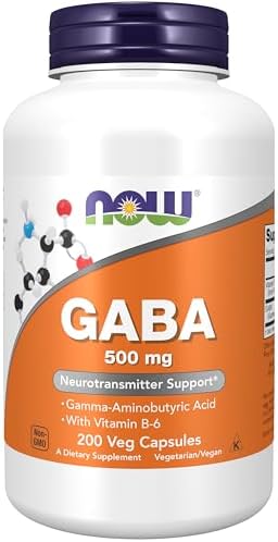 NOW Foods GABA Two Hundred Vegetable Capsules side label showcasing ingredient facts