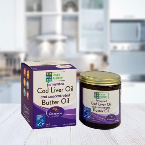 Green Pasture fermented fish oil and butter oil gel showing nutrition facts panel