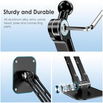 Lucrave aluminium iPad wall mount showing 360 degree rotating base adjusted to landscape orientation on kitchen wall