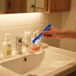 WZNTPJS heavy duty bristles denture care brush showcasing the ergonomic non slip grip handle