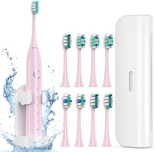 Fronix sonic electric toothbrush for adults in pink front view showing five cleaning modes