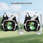 Toddler wearing dinosaur harness backpack with safety leash
