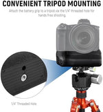 Happypopo portrait shooting battery grip fully assembled illustrating the locking wheel mechanism for tripod mounting.