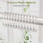 Amazer clear shower rings installed on a standard bathroom curtain rod.