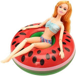 Assorted inflatable doll pool accessories in vibrant colors