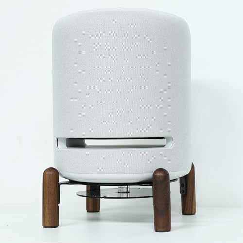 H Huaberich walnut wood speaker stand showing cable management