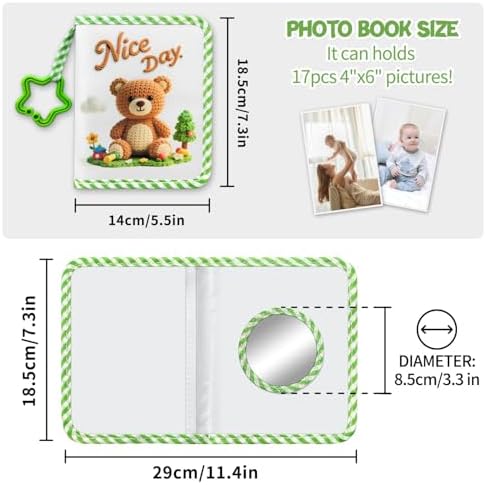 Gosknor soft cloth photo book opened to show clear slots holding family pictures.