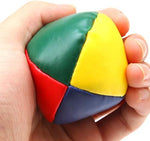 Close up view of the stitching on a multicolor juggling ball