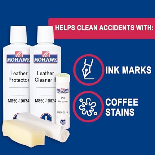 Professional leather maintenance kit featuring Mohawk Leather Cleaner II and Leather Protector for furniture care.