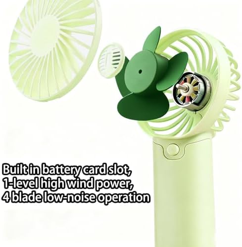 Staol green mini fan being held comfortably for outdoor hiking