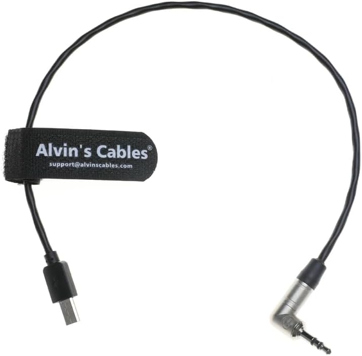 Alvin's Cables Tentacle Timecode Cable front view showing the right-angle 3.5mm connector and micro USB end.