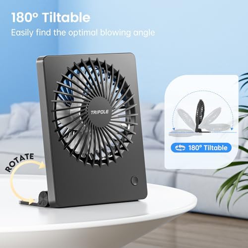 TriPole quiet cooling table fan operating next to a bed to demonstrate low noise bedroom usage.