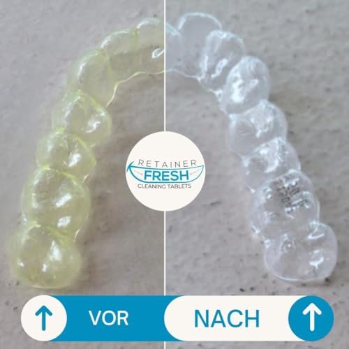 Retainer Fresh tablets dissolving in water for aligner and mouth guard cleaning