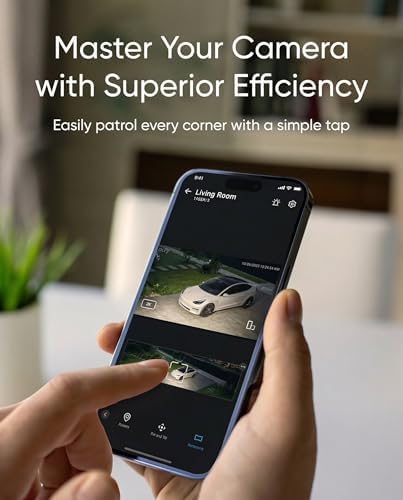 Eufy smart floodlight camera illuminating a dark backyard with two thousand lumens of full-color night vision