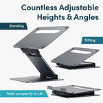 Lifelong portable aluminum standing desk holder folded completely flat next to a travel backpack.