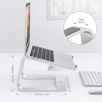 Silver ergonomic notebook riser showing fifteen degree angle tilt