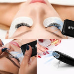Buqikma eyelash extension supply fan alongside its accompanying charging cable.