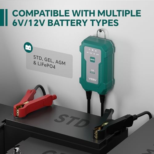 Close up view of the VEBU 6 Volt and 12 Volt selection mode button and winter charging display.