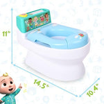 Side view of the imported CoComelon transition potty seat showing secure side handles