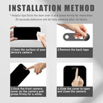 EYSOFT adhesive smartphone camera shield installation steps with fingers aligning the cover