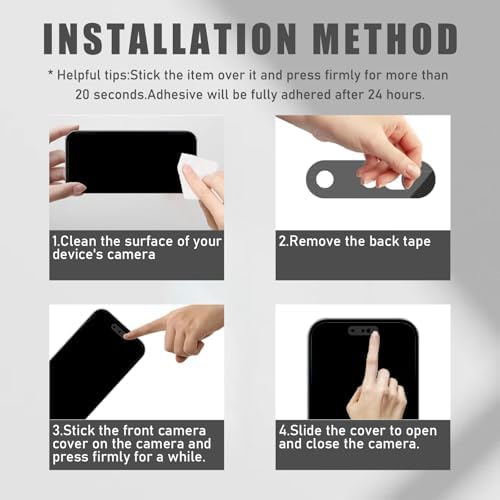 EYSOFT adhesive smartphone camera shield installation steps with fingers aligning the cover