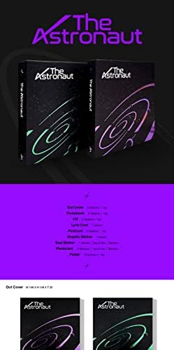 Dreamus BTS JIN The Astronaut single album unboxing layout displaying photobook lyric card and stickers.