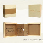 HAMUIERS baby announcement keepsake box showing authentic premium wood grain and glass cover