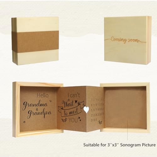 HAMUIERS baby announcement keepsake box showing authentic premium wood grain and glass cover