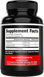 Dorado Nutrition nitric oxide booster 240 capsules label details