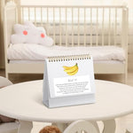 Packaging and dimensions display of the imported Gueevin pregnancy desk calendar gift.